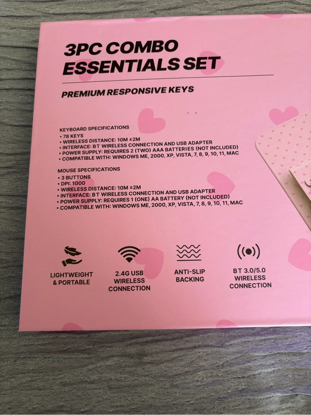 CyloPop Pink Heart Wireless Keyboard and Mouse Set